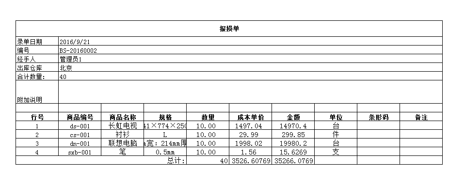 报损单#1